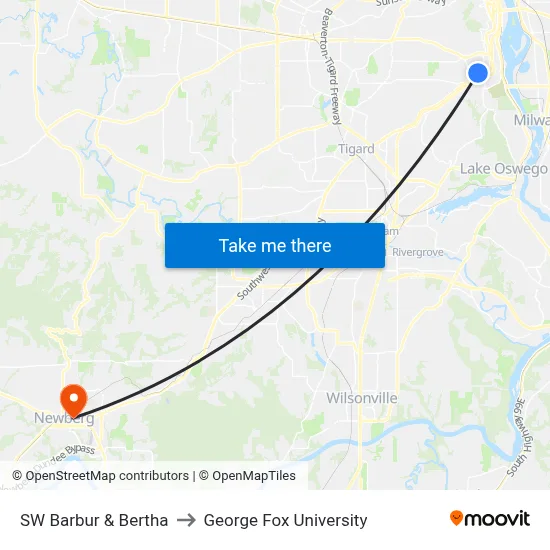 SW Barbur & Bertha to George Fox University map