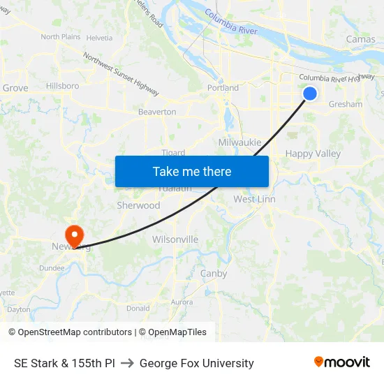SE Stark & 155th Pl to George Fox University map