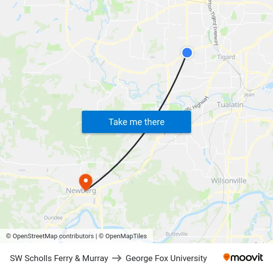 SW Scholls Ferry & Murray to George Fox University map