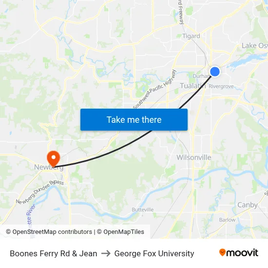 Boones Ferry Rd & Jean to George Fox University map