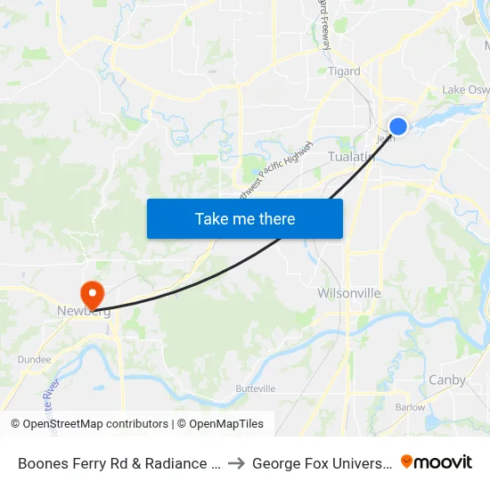 Boones Ferry Rd & Radiance Ln to George Fox University map