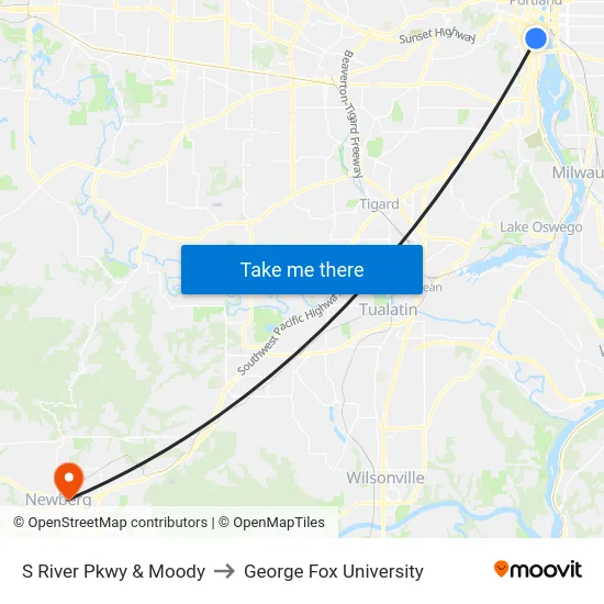 S River Pkwy & Moody to George Fox University map