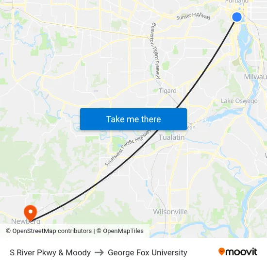 S River Pkwy & Moody to George Fox University map