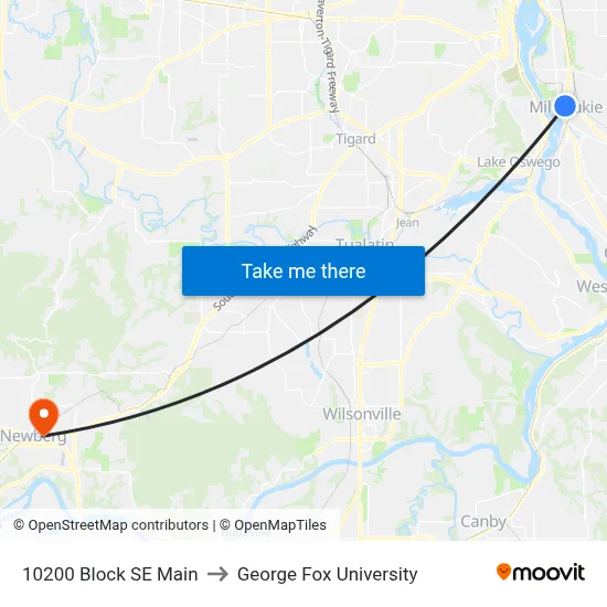 10200 Block SE Main to George Fox University map