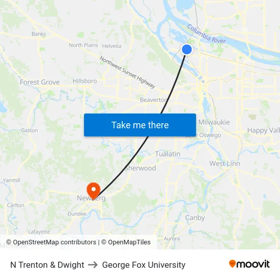 N Trenton & Dwight to George Fox University map