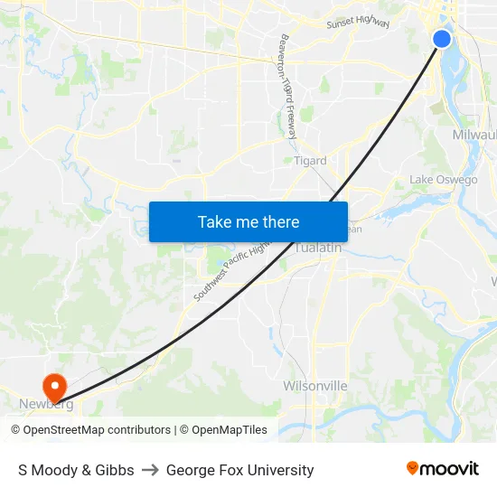 S Moody & Gibbs to George Fox University map
