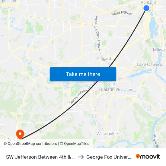 SW Jefferson Between 4th & 5th to George Fox University map