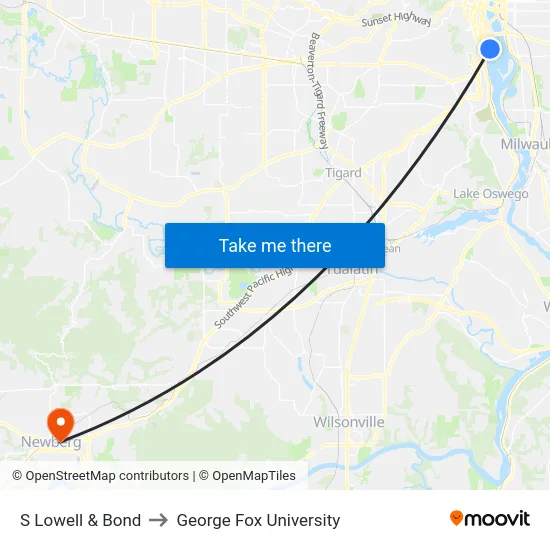 S Lowell & Bond to George Fox University map
