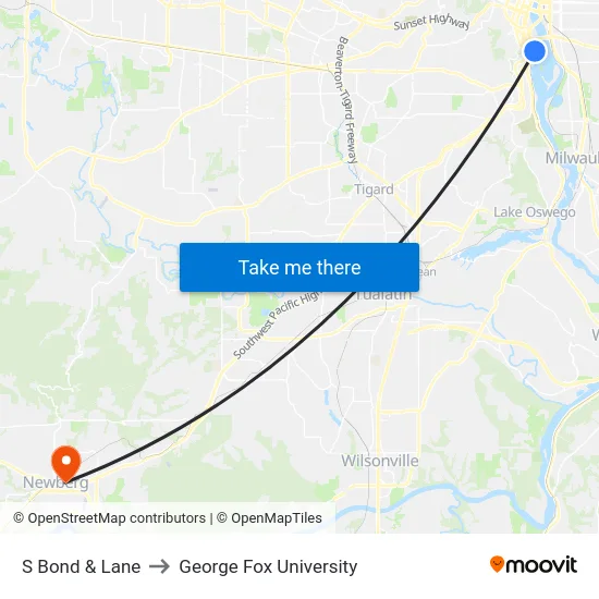 S Bond & Lane to George Fox University map