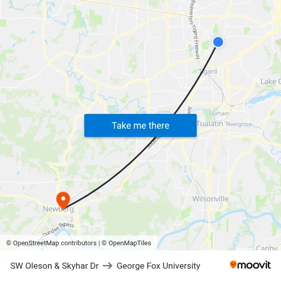 SW Oleson & Skyhar Dr to George Fox University map
