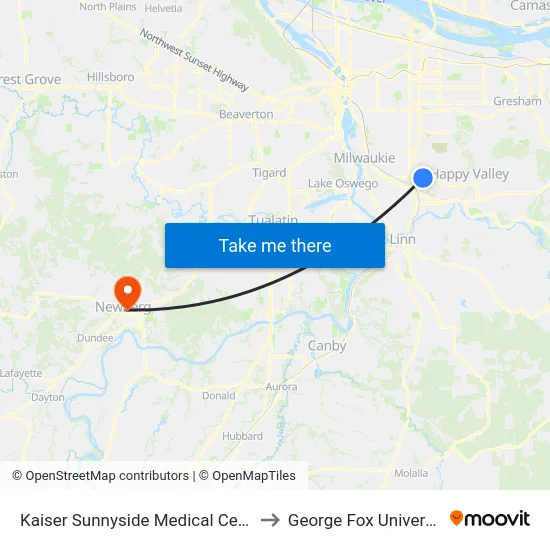 Kaiser Sunnyside Medical Center to George Fox University map