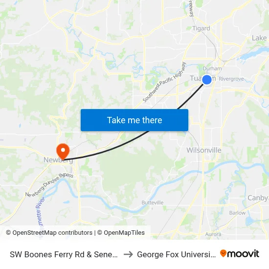 SW Boones Ferry Rd & Seneca to George Fox University map