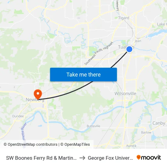 SW Boones Ferry Rd & Martinazzi to George Fox University map