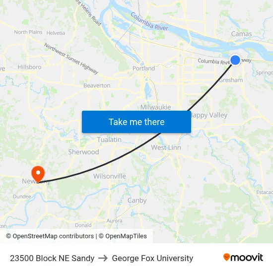 23500 Block NE Sandy to George Fox University map