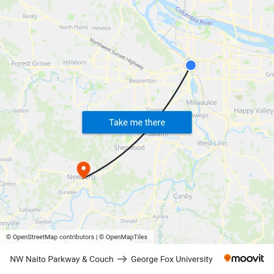 NW Naito Parkway & Couch to George Fox University map