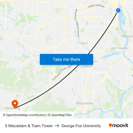 S Macadam & Tram Tower to George Fox University map