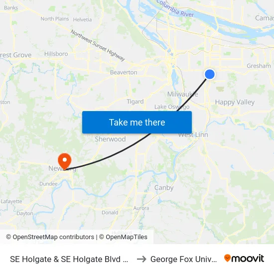 SE Holgate & SE Holgate Blvd Max Stn to George Fox University map