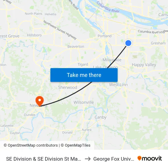 SE Division & SE Division St Max Station to George Fox University map