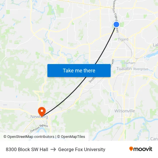 8300 Block SW Hall to George Fox University map