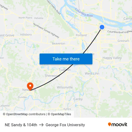 NE Sandy & 104th to George Fox University map