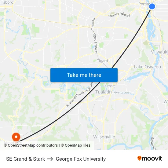 SE Grand & Stark to George Fox University map