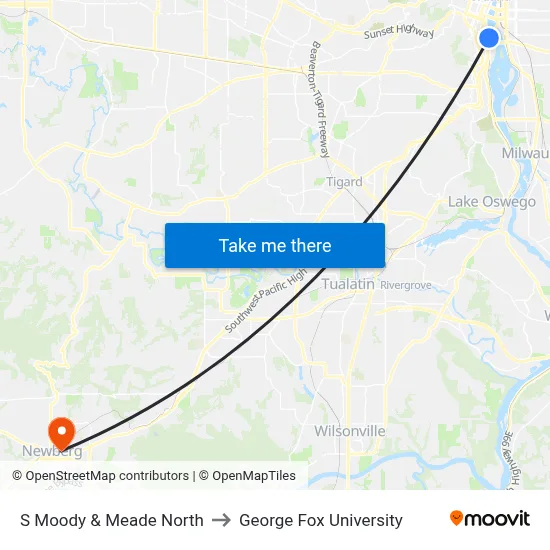 S Moody & Meade North to George Fox University map