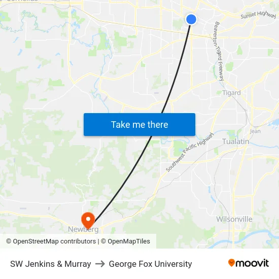 SW Jenkins & Murray to George Fox University map