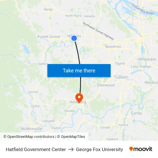 Hatfield Government Center to George Fox University map