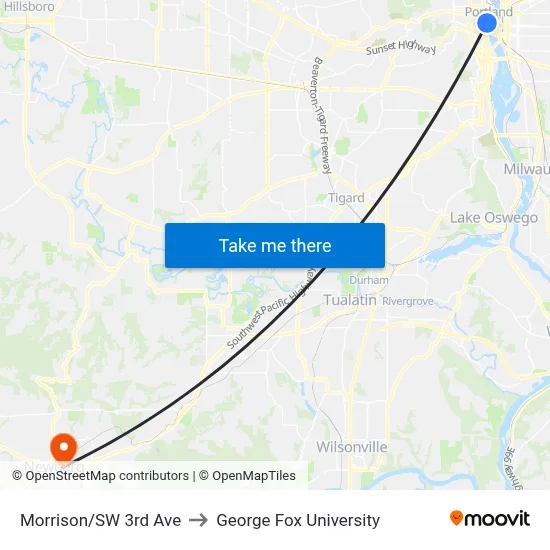 Morrison/SW 3rd Ave to George Fox University map