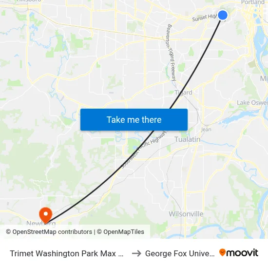 Trimet Washington Park Max Station to George Fox University map