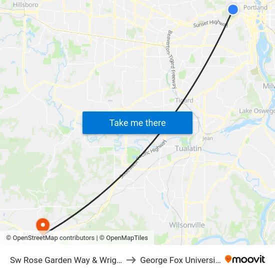 Sw Rose Garden Way & Wright to George Fox University map