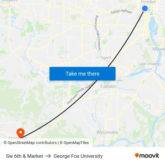 Sw 6th & Market to George Fox University map