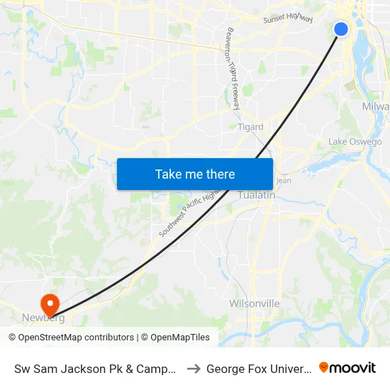 Sw Sam Jackson Pk & Campus Dr to George Fox University map