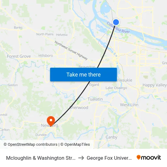 Mcloughlin & Washington Street to George Fox University map
