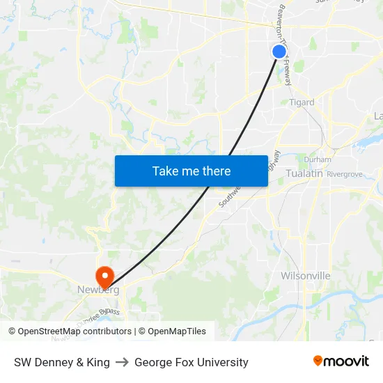 SW Denney & King to George Fox University map