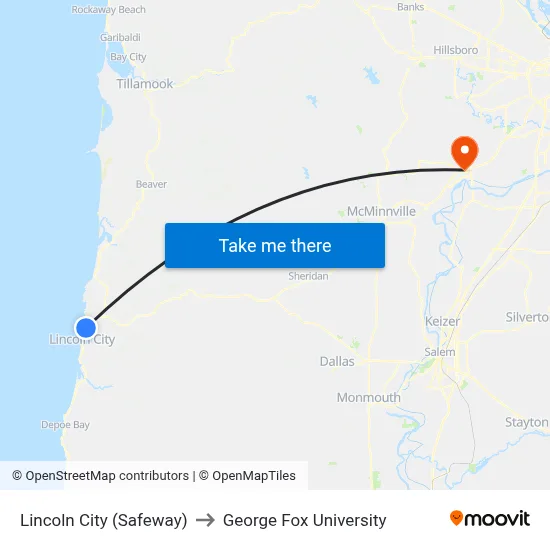 Lincoln City (Safeway) to George Fox University map