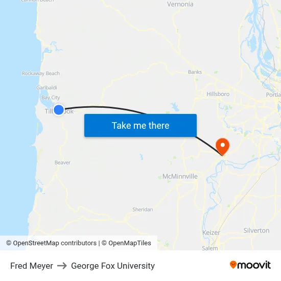 Fred Meyer to George Fox University map