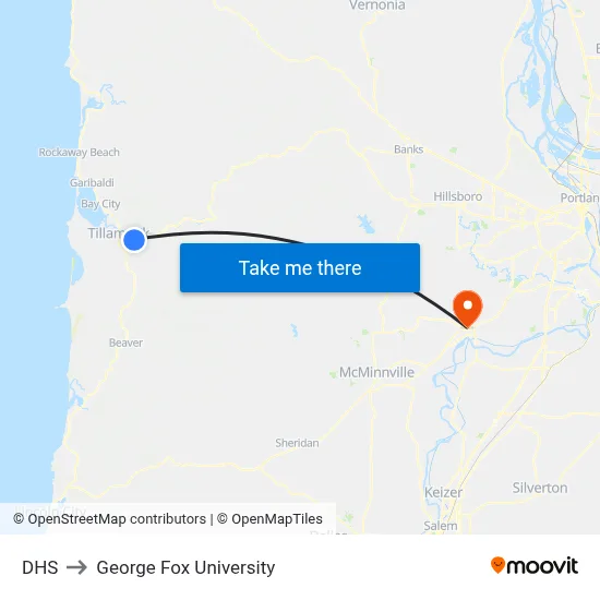 DHS to George Fox University map