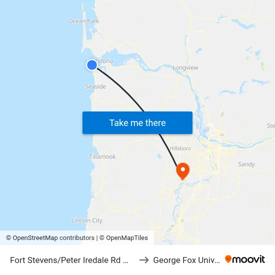 Fort Stevens/Peter Iredale Rd Warrenton to George Fox University map