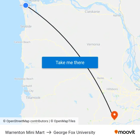 Warrenton Mini Mart to George Fox University map