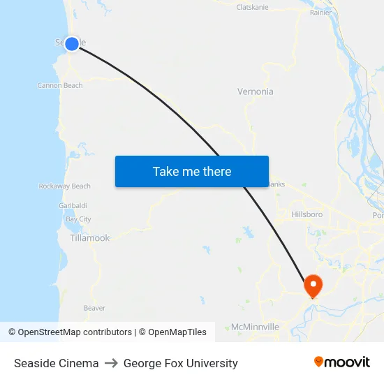 Seaside Cinema to George Fox University map