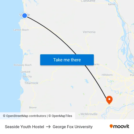 Seaside Youth Hostel to George Fox University map