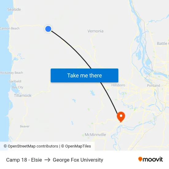 Camp 18 - Elsie to George Fox University map