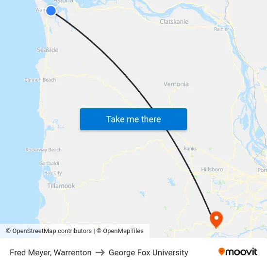 Fred Meyer, Warrenton to George Fox University map