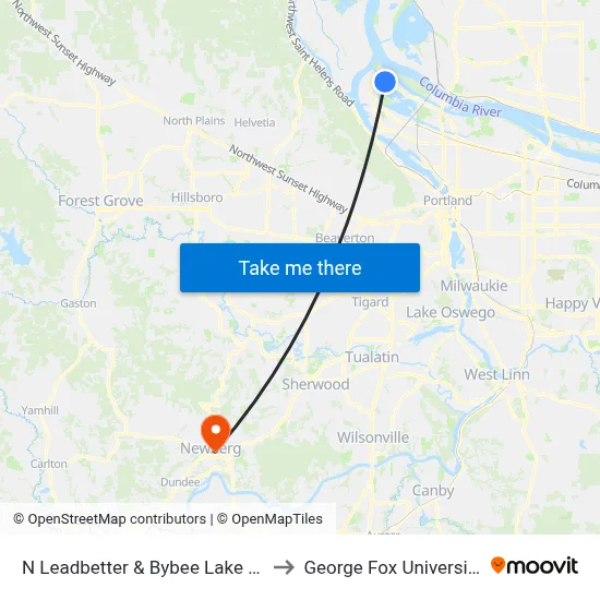 N Leadbetter & Bybee Lake Ct to George Fox University map