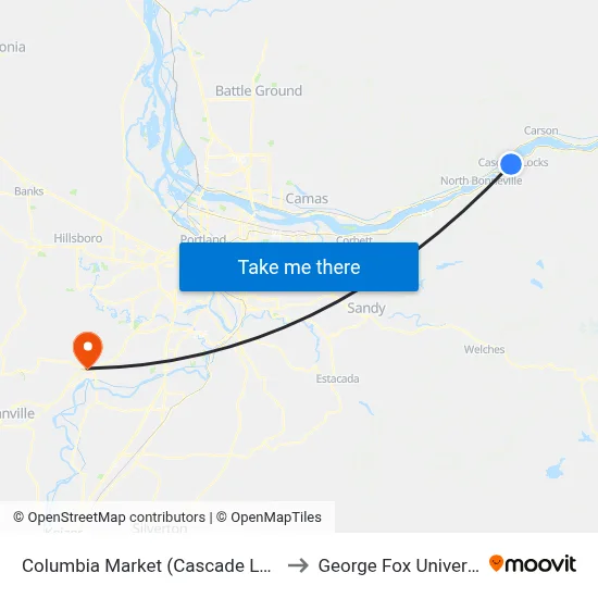 Columbia Market (Cascade Locks) to George Fox University map