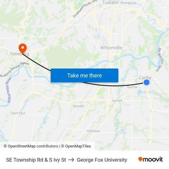 SE Township Rd & S Ivy St to George Fox University map