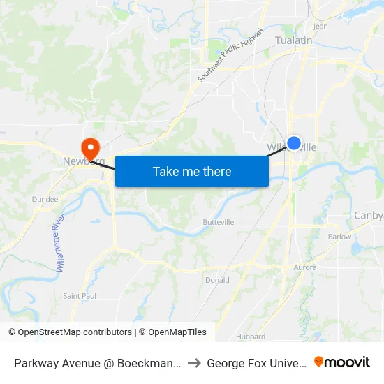 Parkway Avenue @ Boeckman Road to George Fox University map