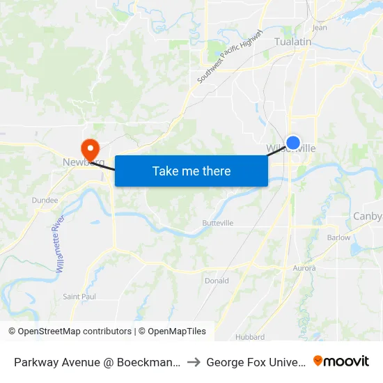 Parkway Avenue @ Boeckman Road to George Fox University map