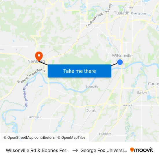 Wilsonville Rd & Boones Ferry to George Fox University map